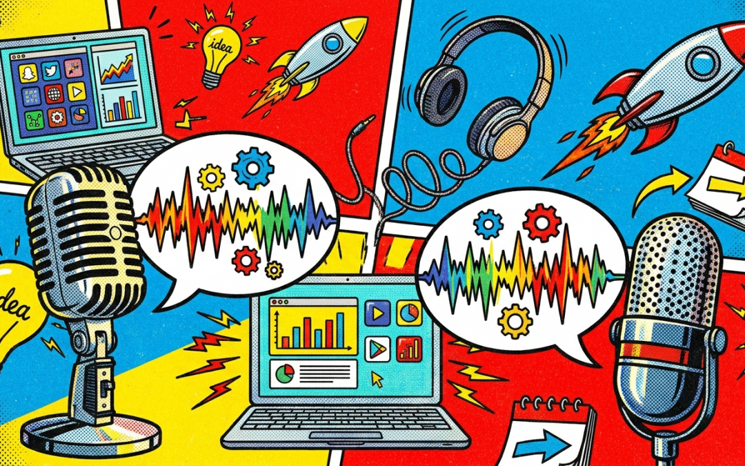 Pop-Art-Illustration zum Thema digital4productivity Podcast und produktive Digitalisierung