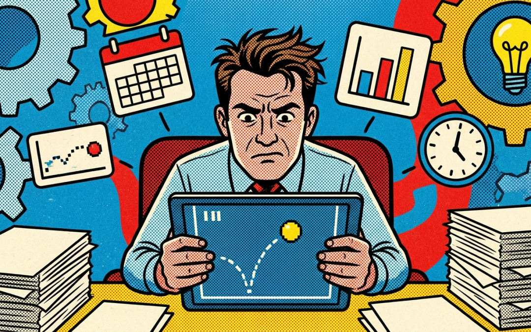 Pop-art illustration about unproductive iPad use in companies