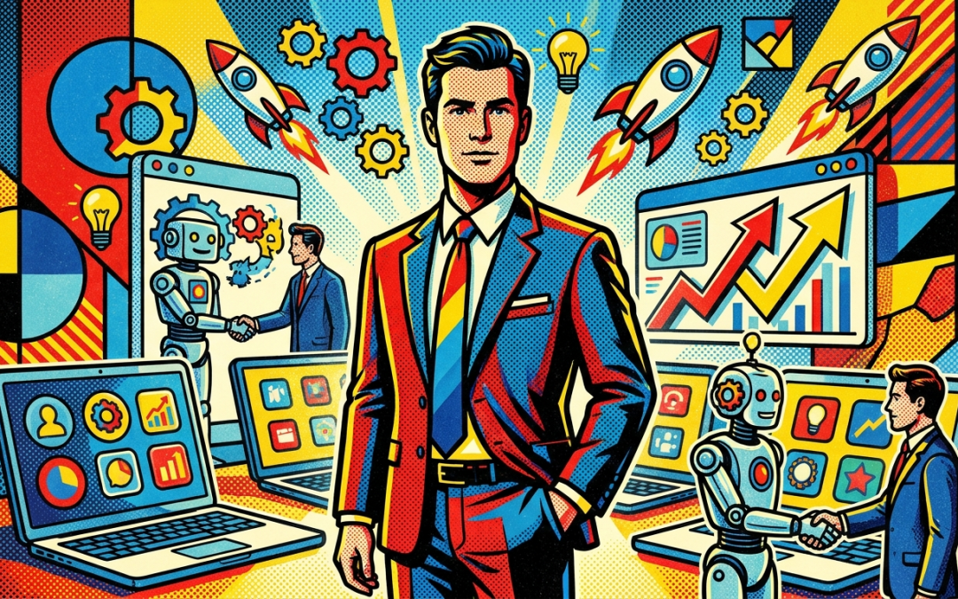 Pop-art illustration about IT skills and technology knowledge for CEOs