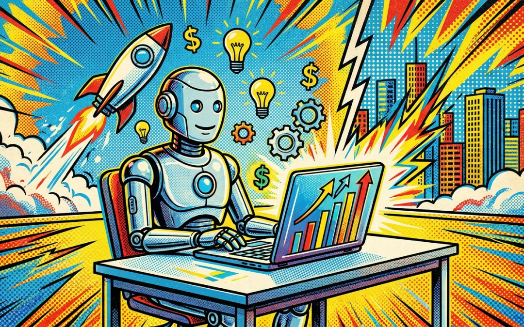 Pop-art illustration about artificial intelligence as a tool in sales