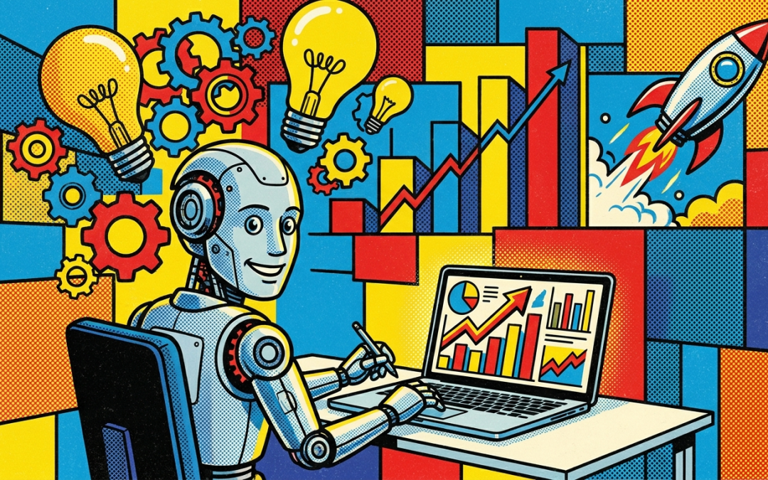 Pop-Art-Illustration zum Thema Künstliche Intelligenz im Vertrieb