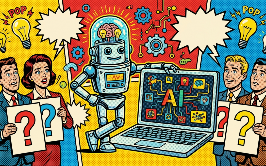 Pop-art illustration about the biggest misconceptions around artificial intelligence