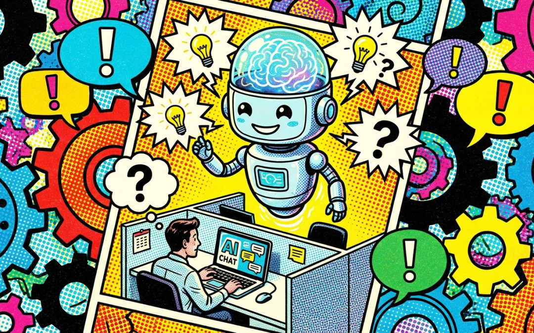 Pop-Art-Illustration zu den häufigsten Missverständnissen bei Künstlicher Intelligenz