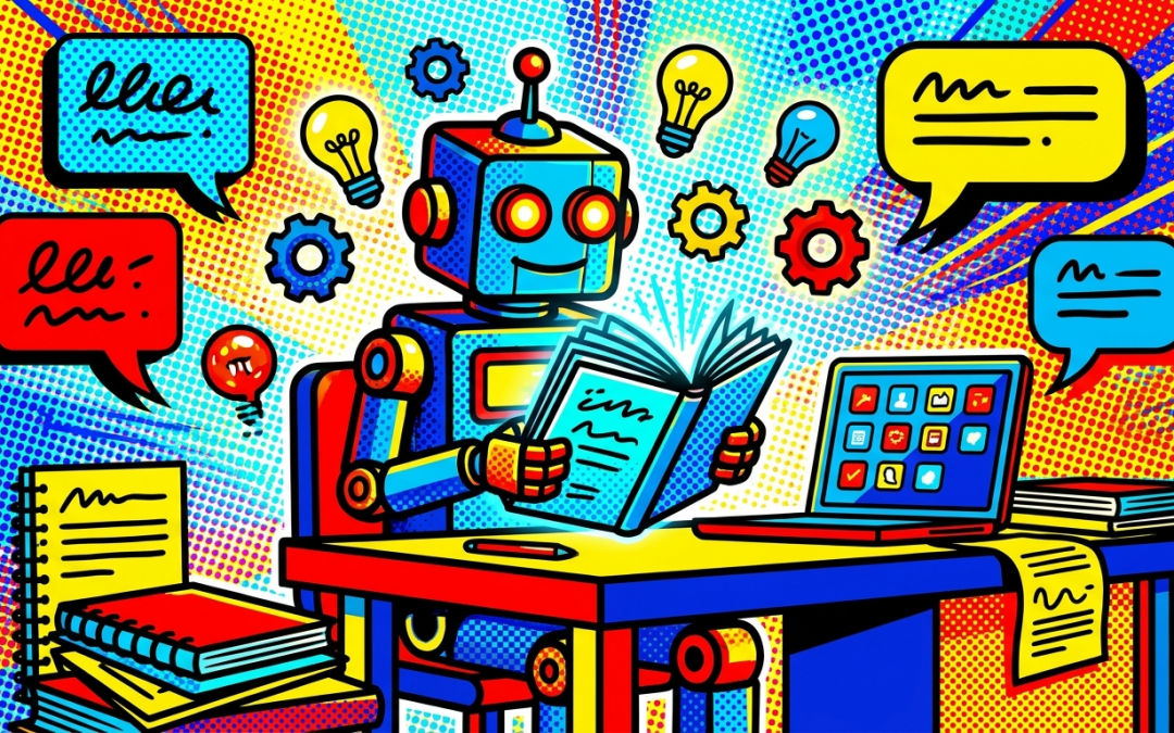Pop-Art-Illustration zum Thema NotebookLM – die KI-basierte Notiz-App von Google