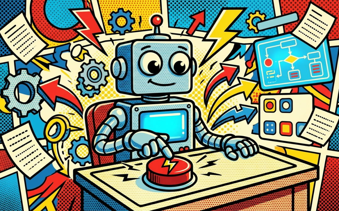 Pop-Art-Illustration zum Thema Automatisierung mit Power Automate in Microsoft 365