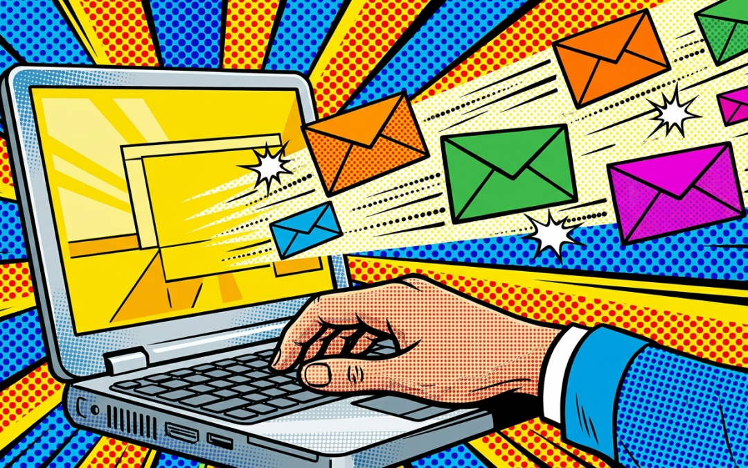 Pop-Art-Illustration zum Diktieren und Erstellen von E-Mails mithilfe von KI